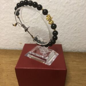 Armband "Goldener Fokus" – Black Obsidian, 18k Gold & Pixiu (24k)