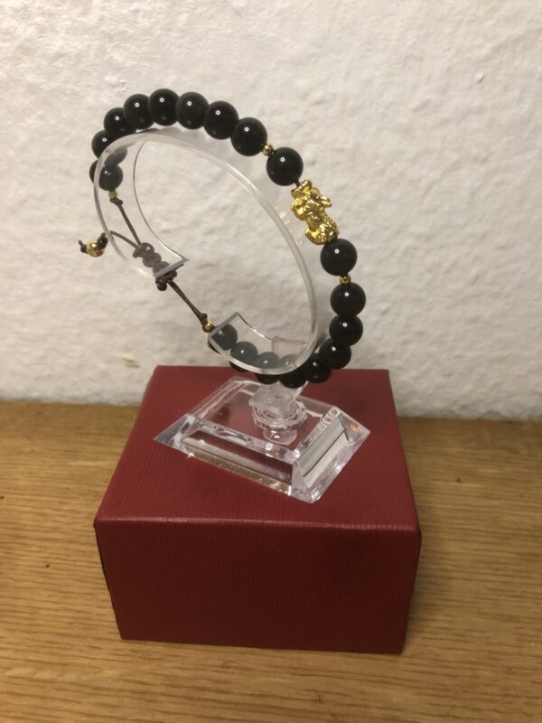 Armband "Goldener Fokus" – Black Obsidian, 18k Gold & Pixiu (24k)